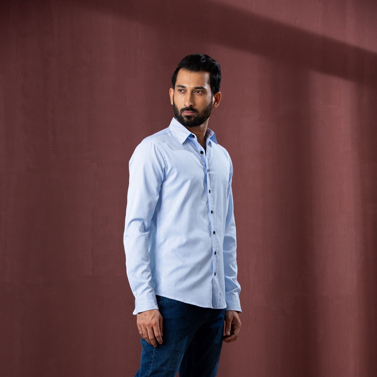 Mens L/S Shirt-Sky Stripe