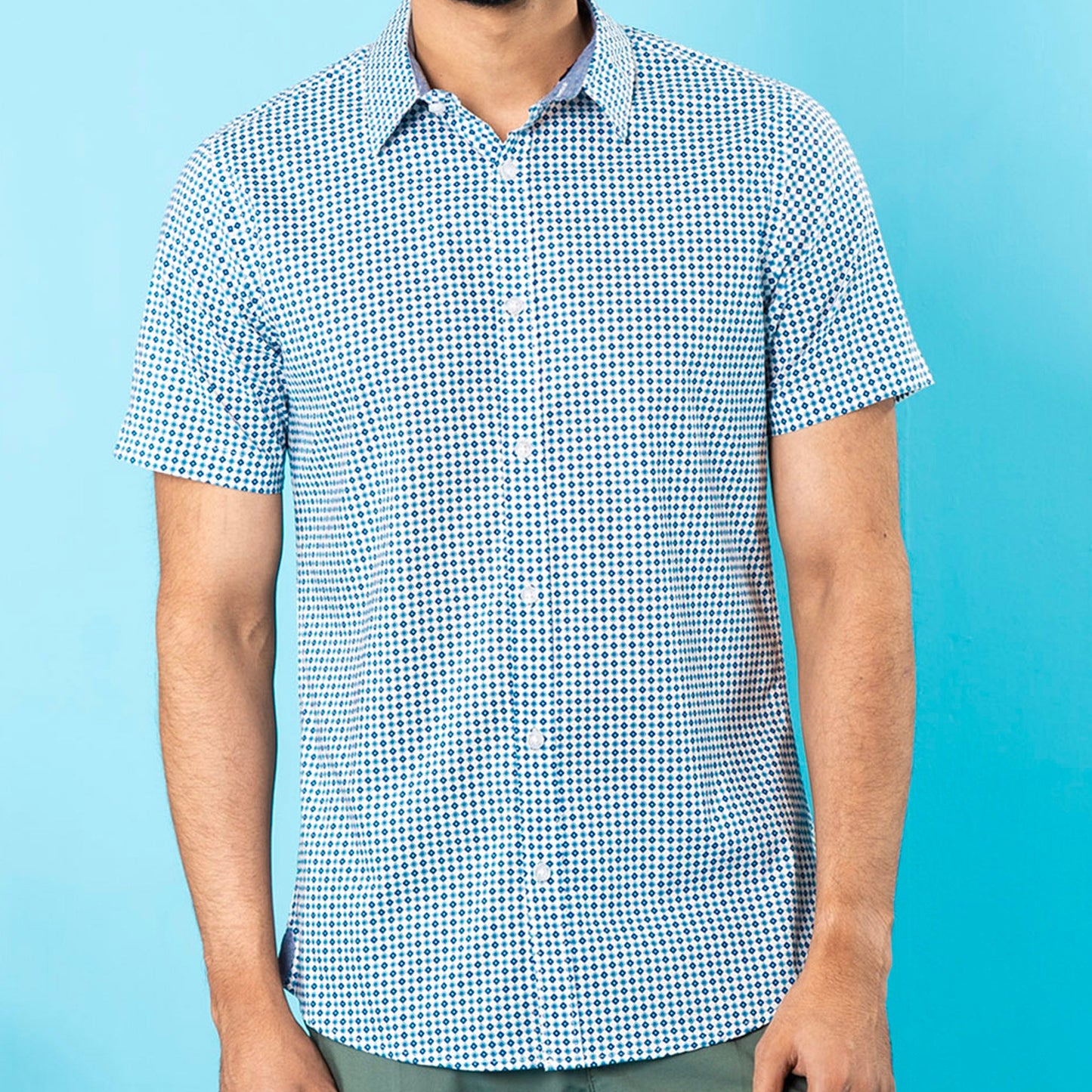 Mens Casual Shirt- Blue/White