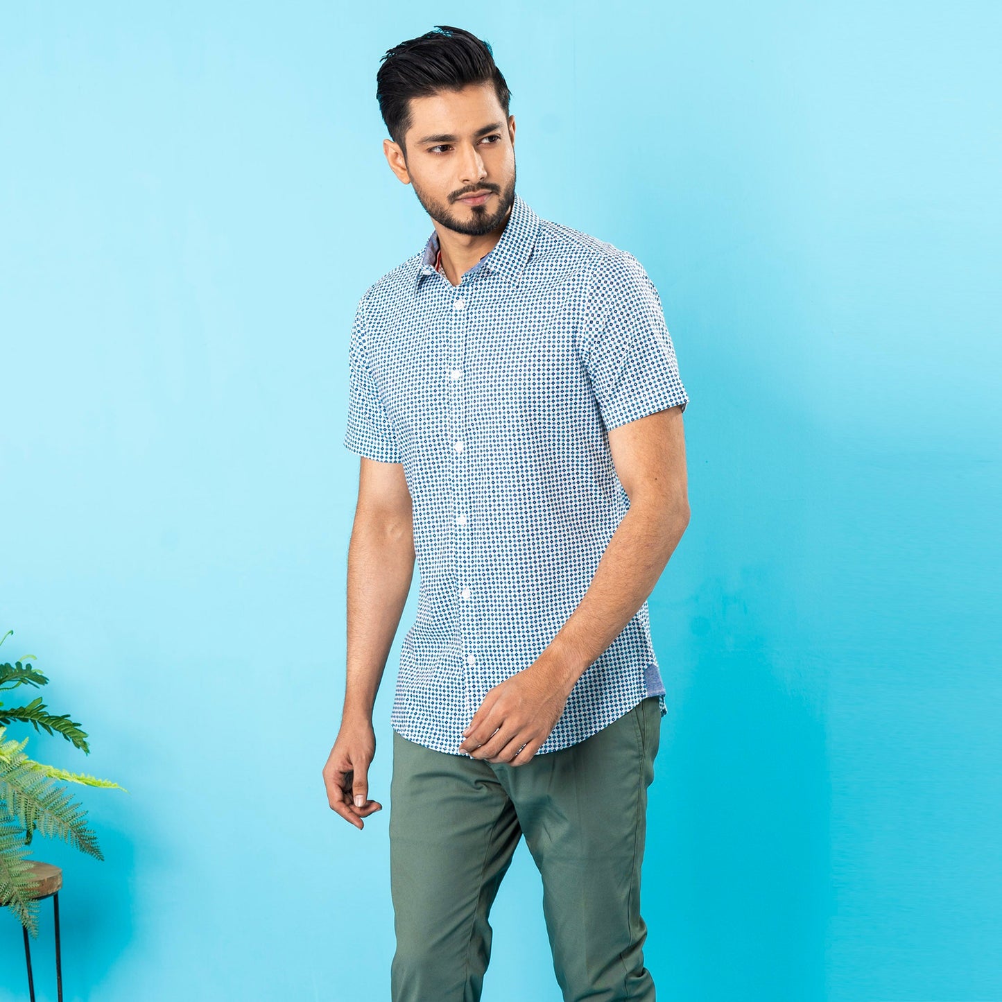 Mens Casual Shirt- Blue/White
