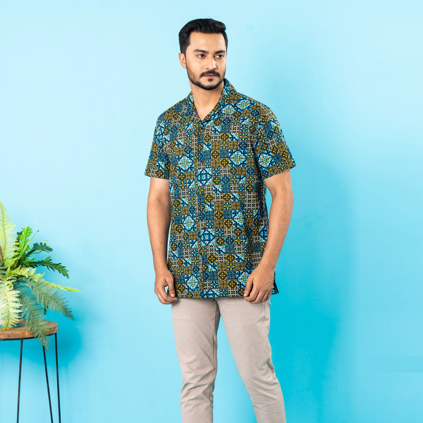 Men's Black-Yellow Cuban Shirt
