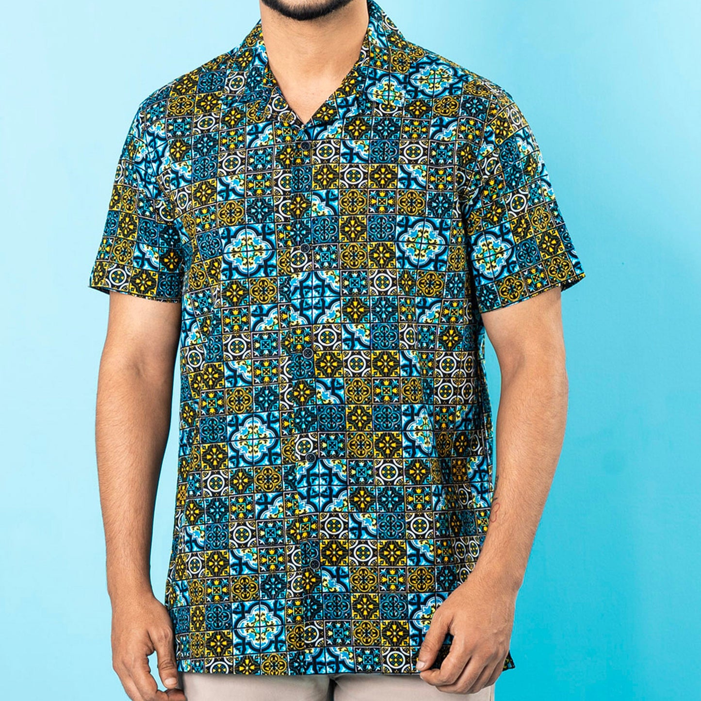 Men's Black-Yellow Cuban Shirt