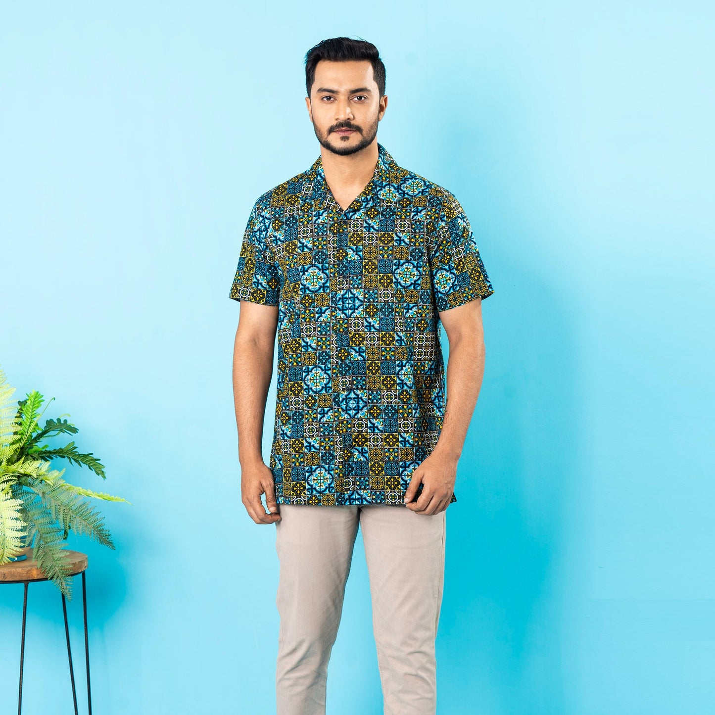 Men's Black-Yellow Cuban Shirt