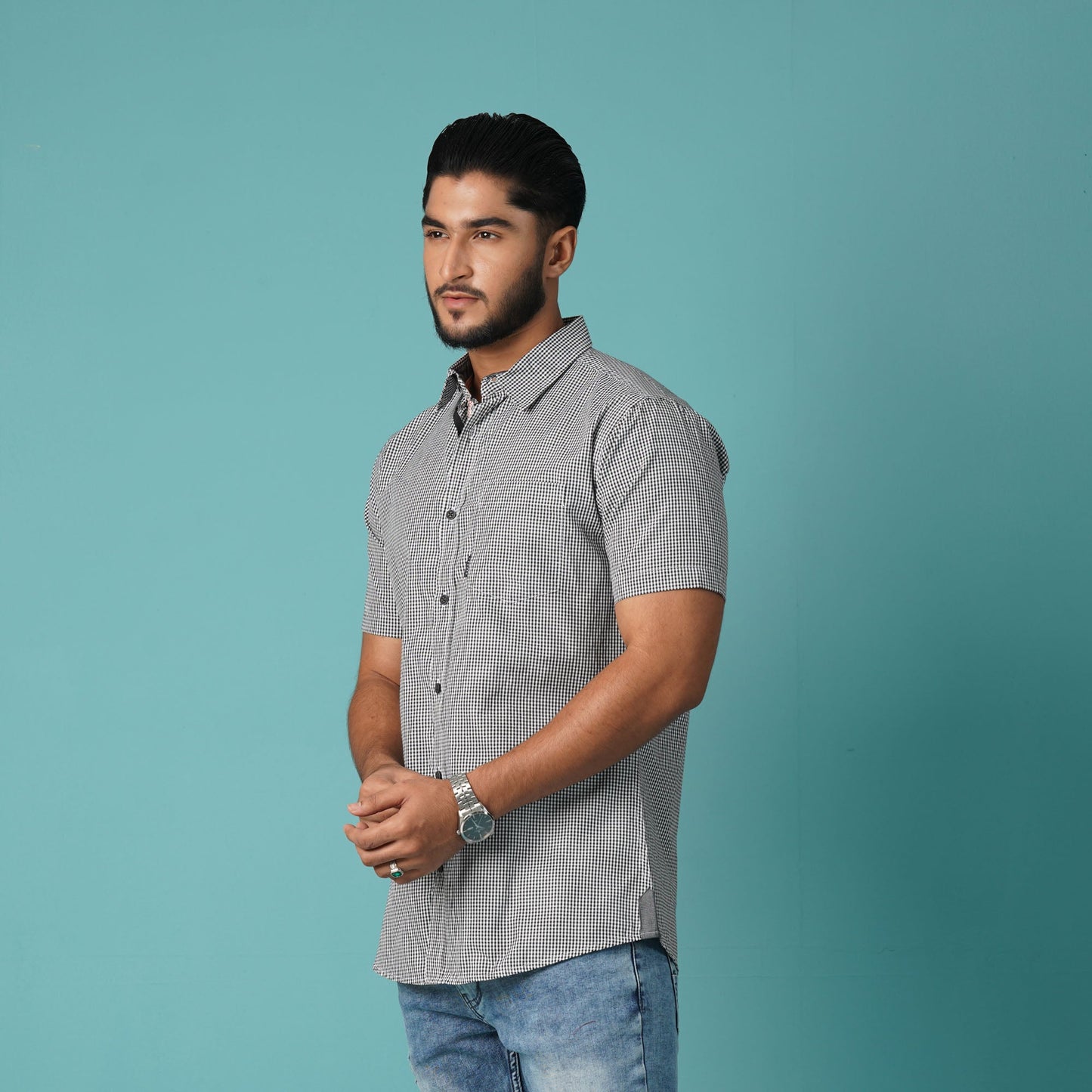MENS S/S SHIRT-BLACK/WHITE