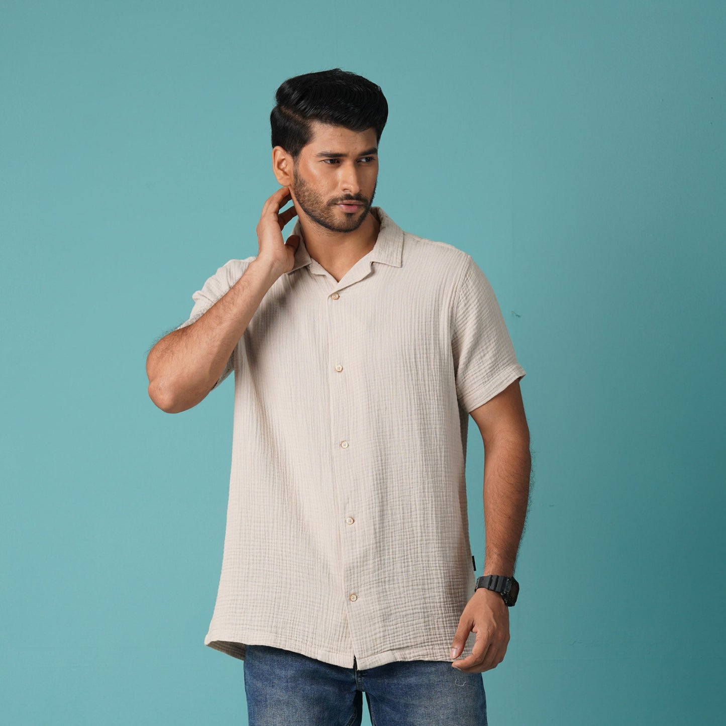 MENS S/S SHIRT-CREAM