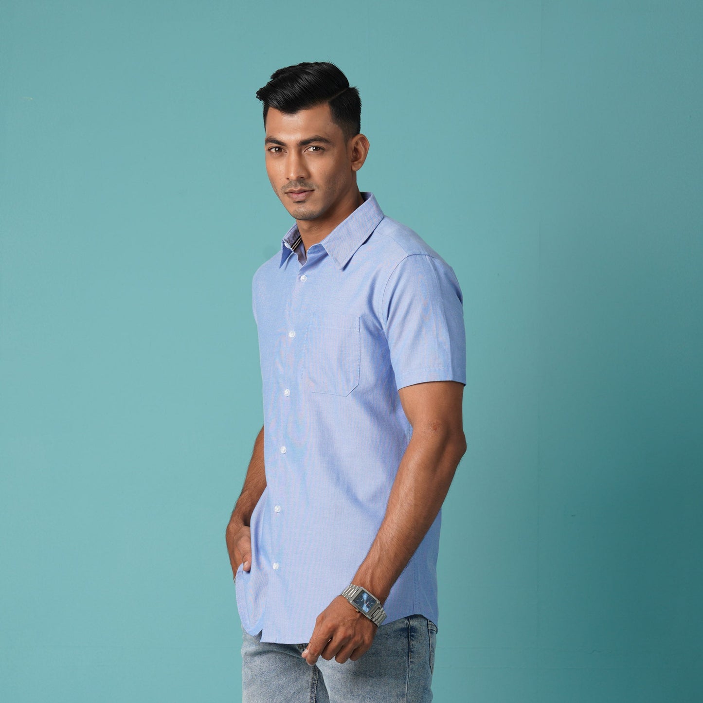 Men's Blue Short Sleeve Shirt