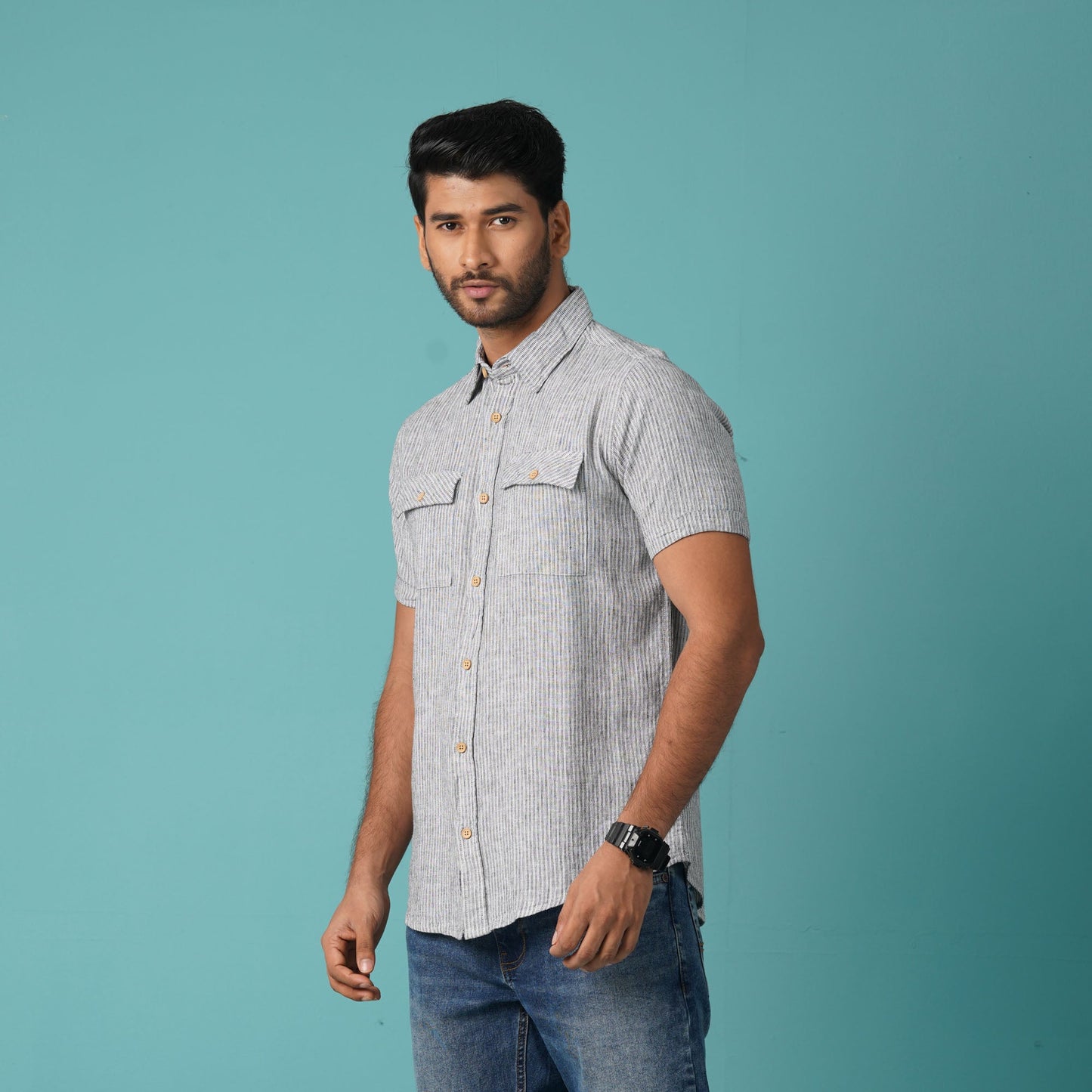 MENS S/S SHIRT-BLACK/WHITE