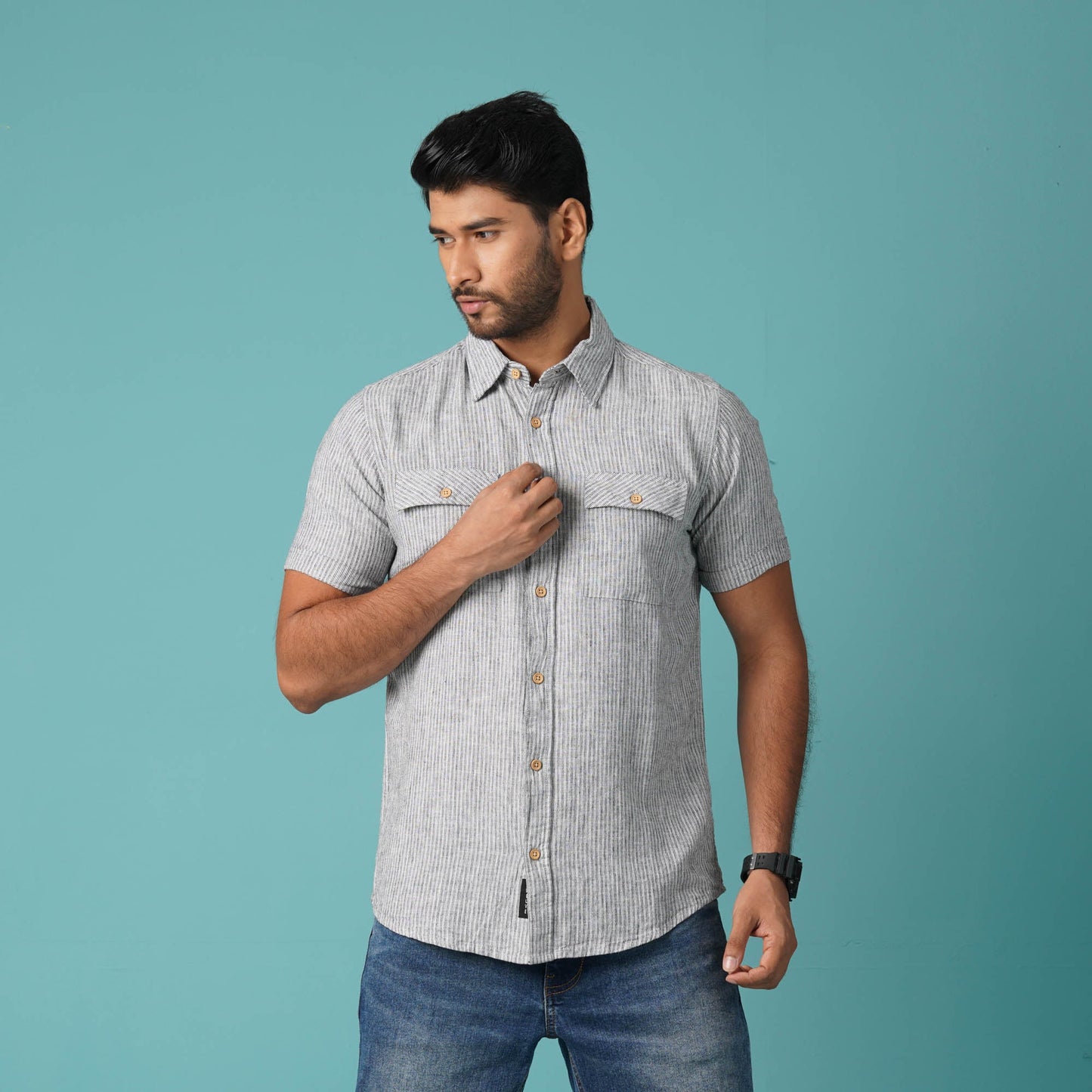 MENS S/S SHIRT-BLACK/WHITE