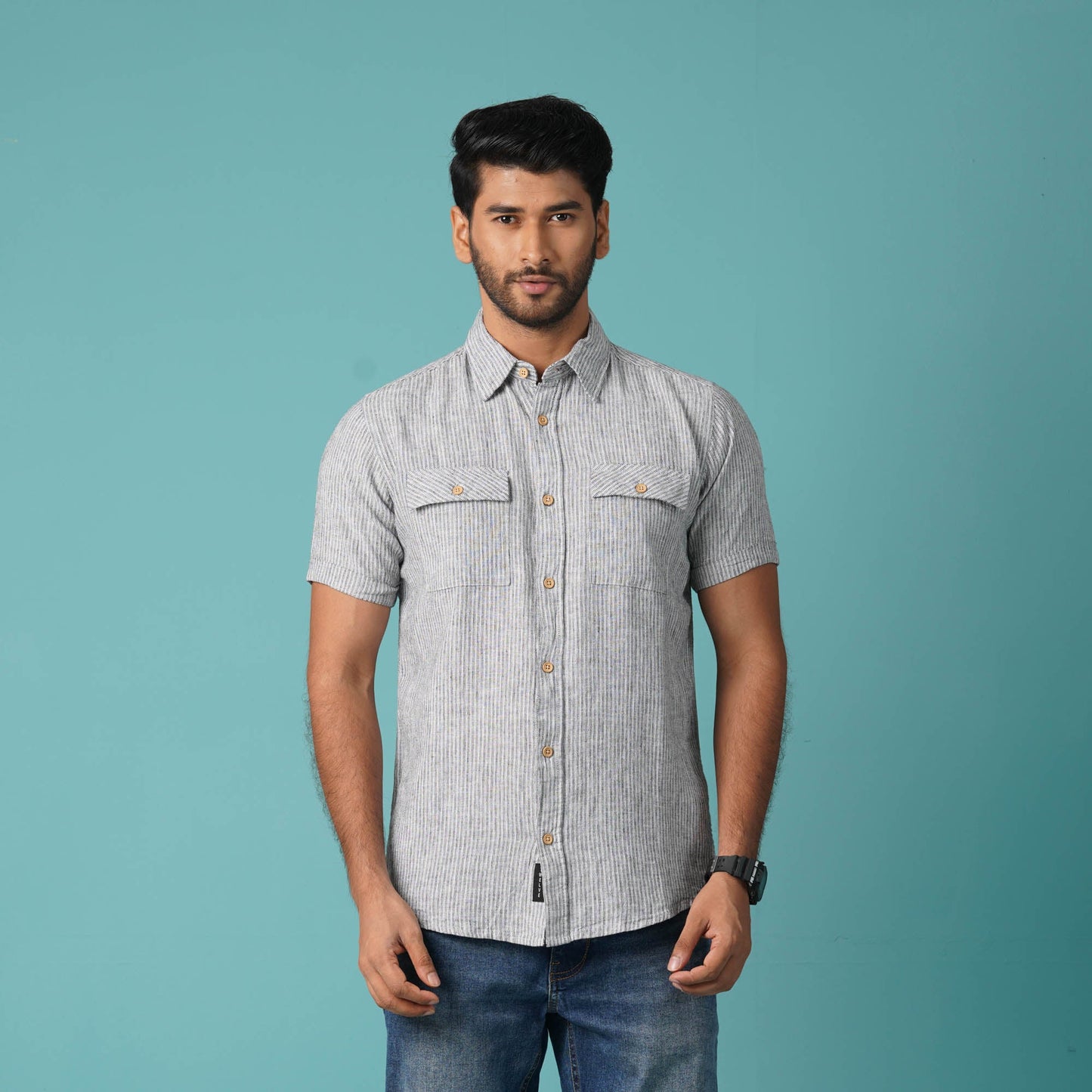 MENS S/S SHIRT-BLACK/WHITE