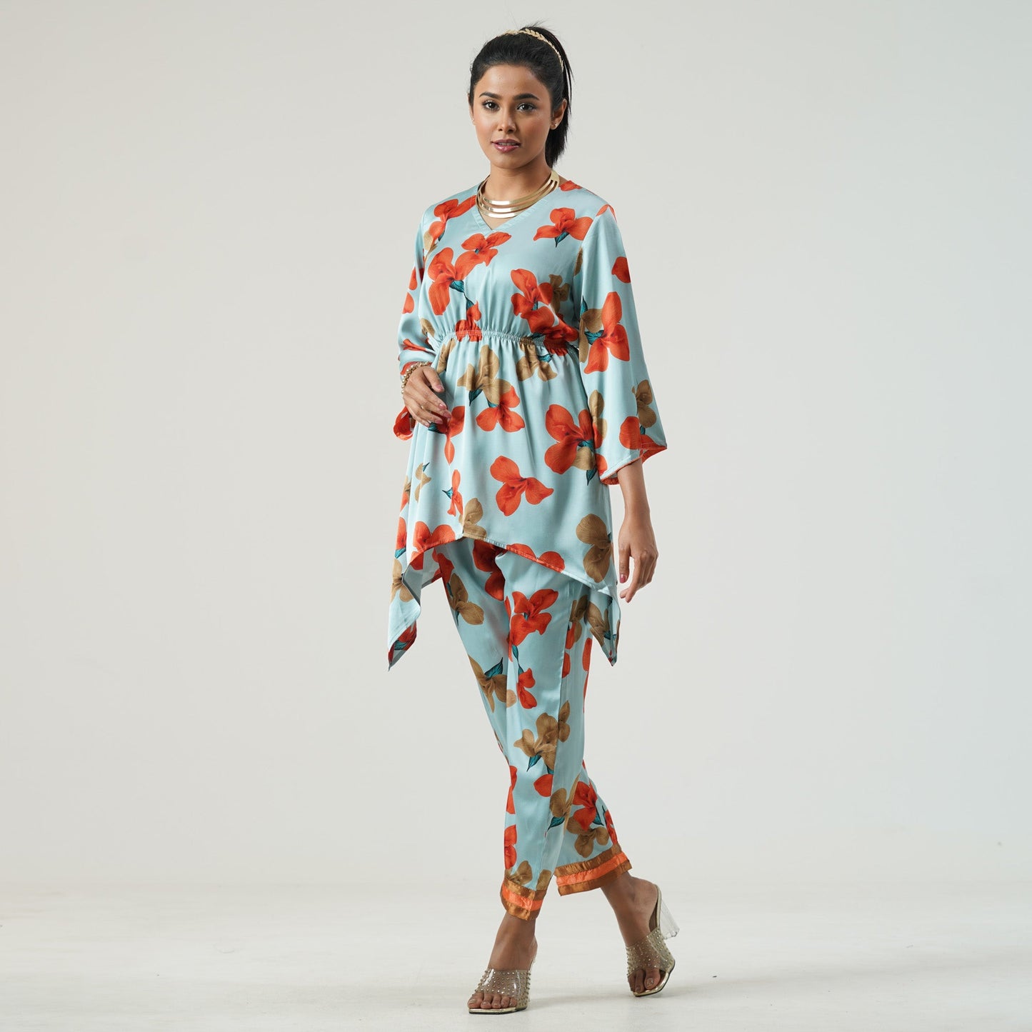Womens Red & Pastel Two Pieces Set
