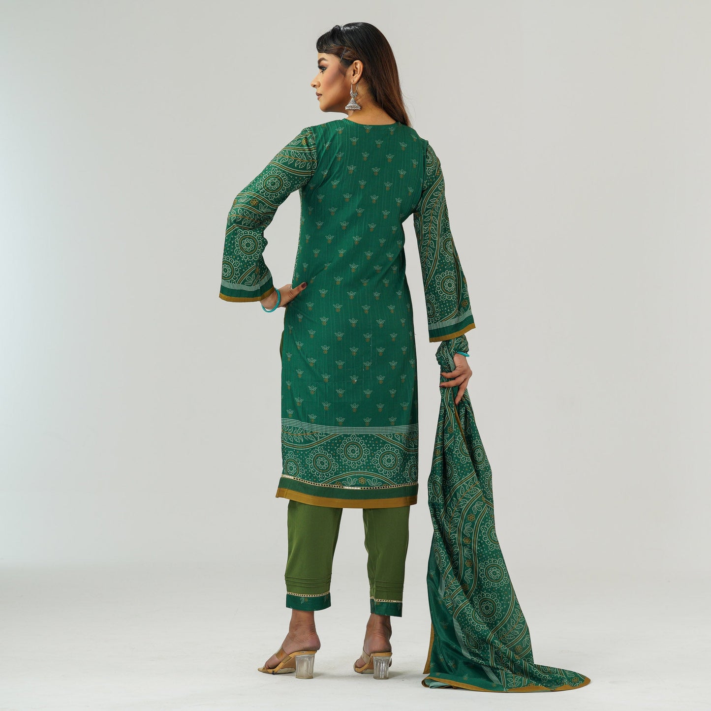 Womens Green Printed Three Piece Set