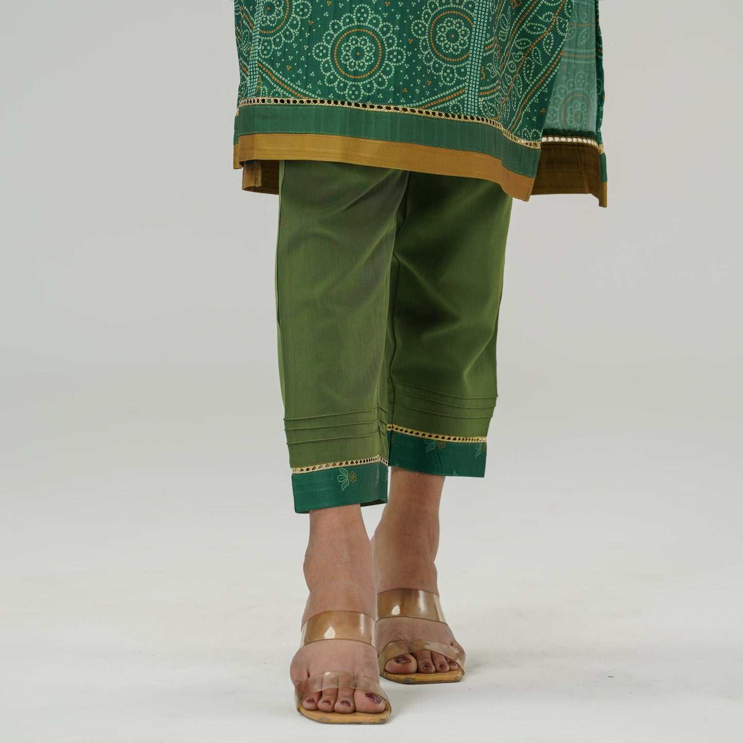 Womens Green Printed Three Piece Set