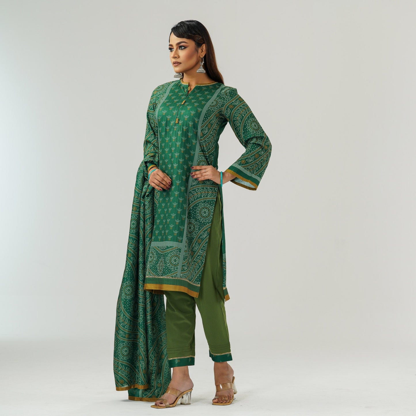 Womens Green Printed Three Piece Set