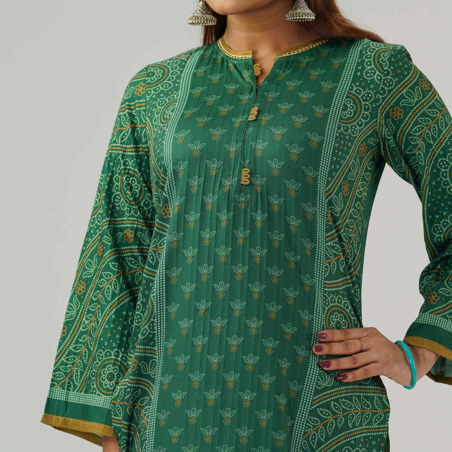 Womens Green Printed Three Piece Set