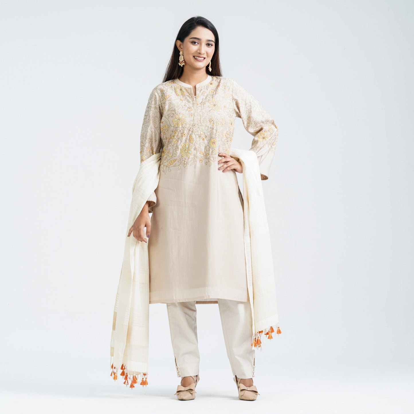 Women’s Beige Silk Three Piece Set