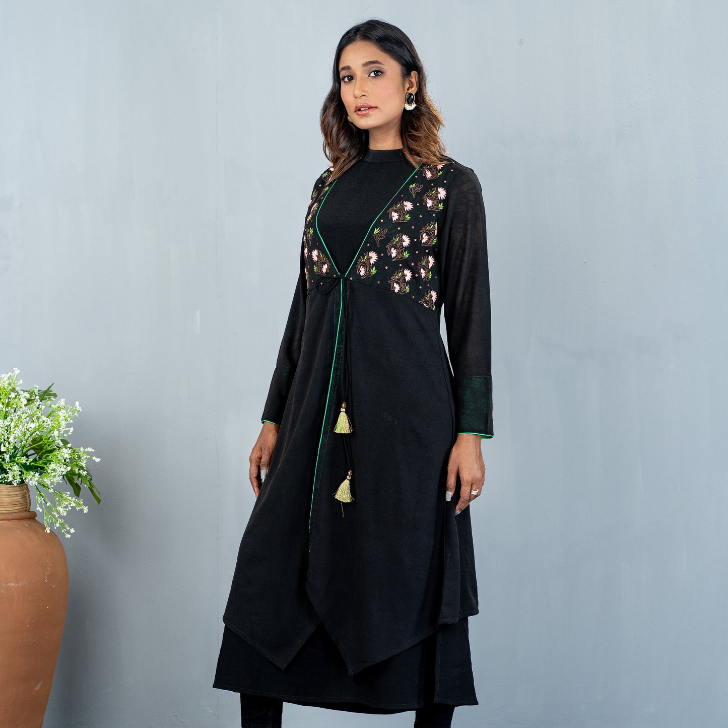 Ladies Ethnic Cadigan- Black
