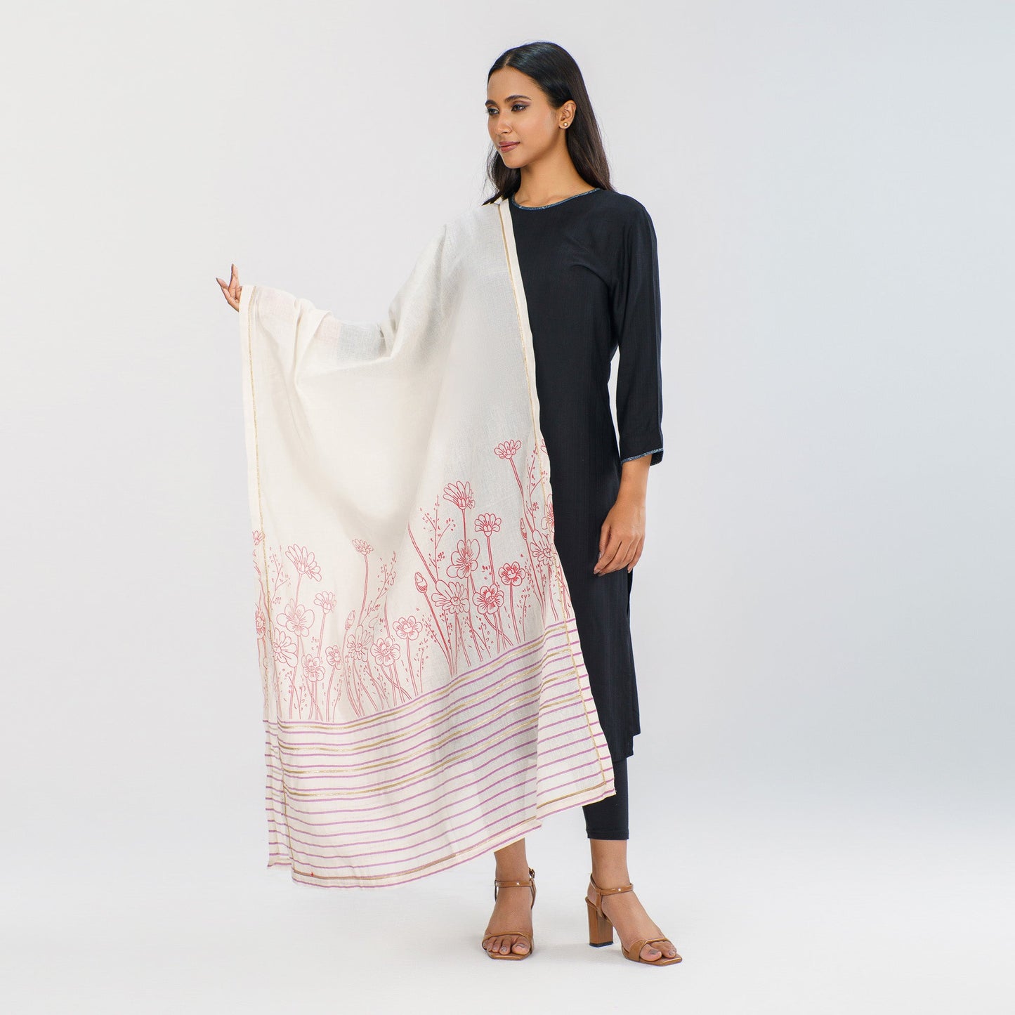 Women's White Screen Printed Ethnic Orna