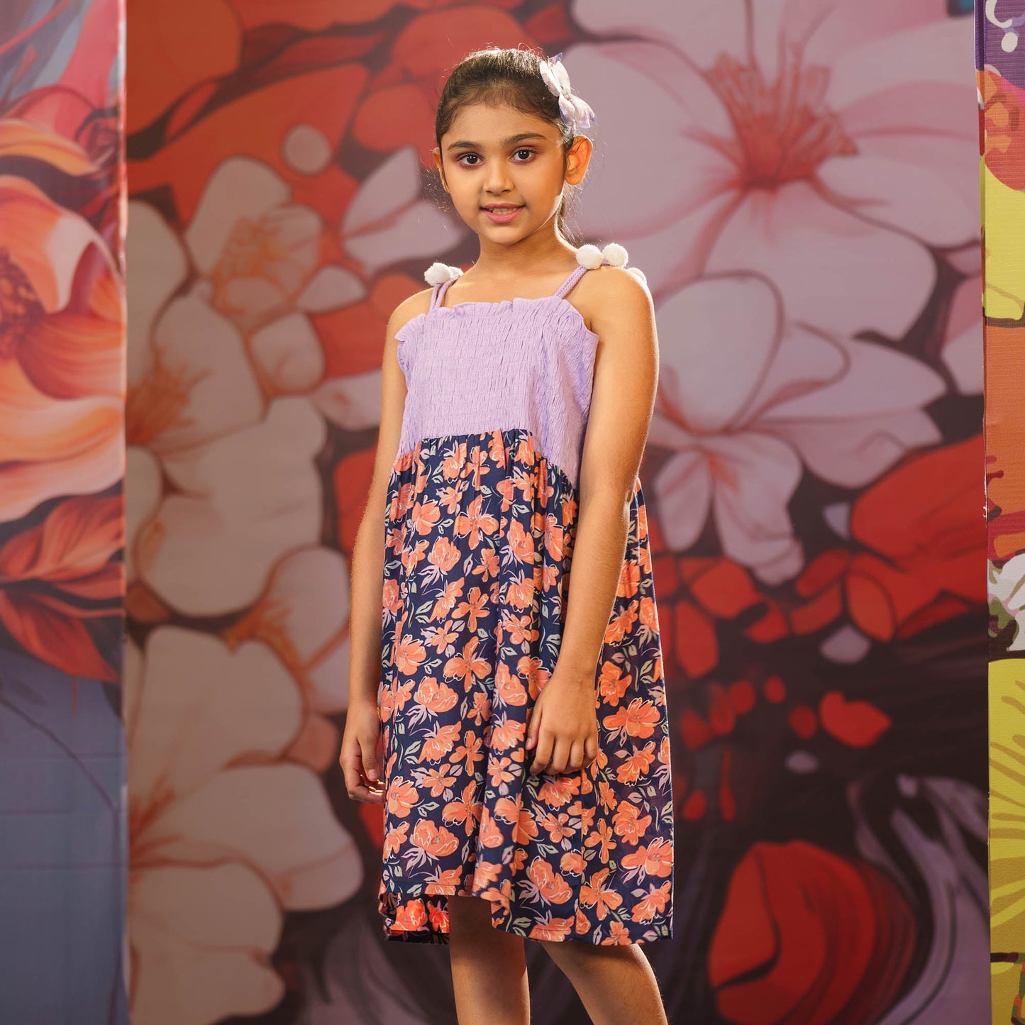 GIRLS FROCK-NAVY FLORAL