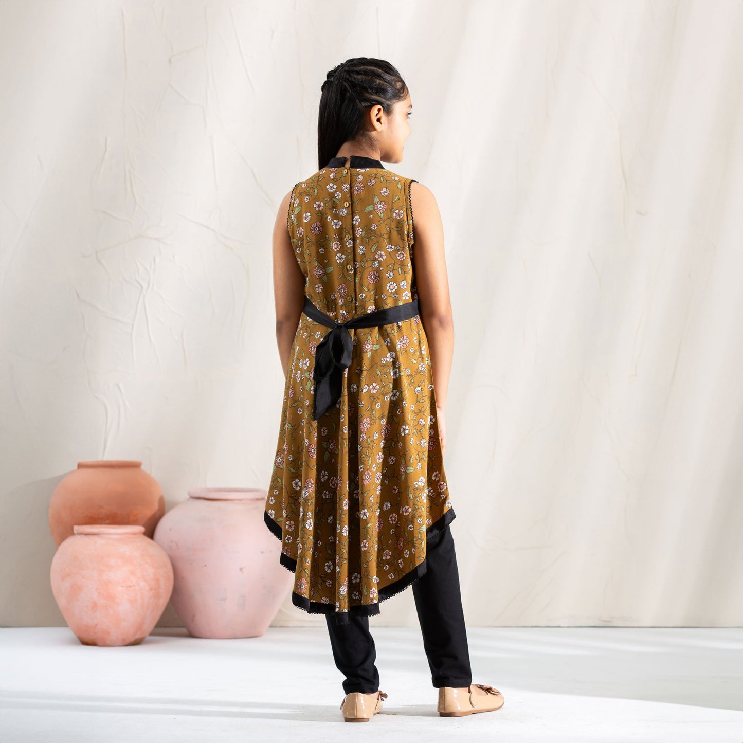 Girls Frock-Olive Print