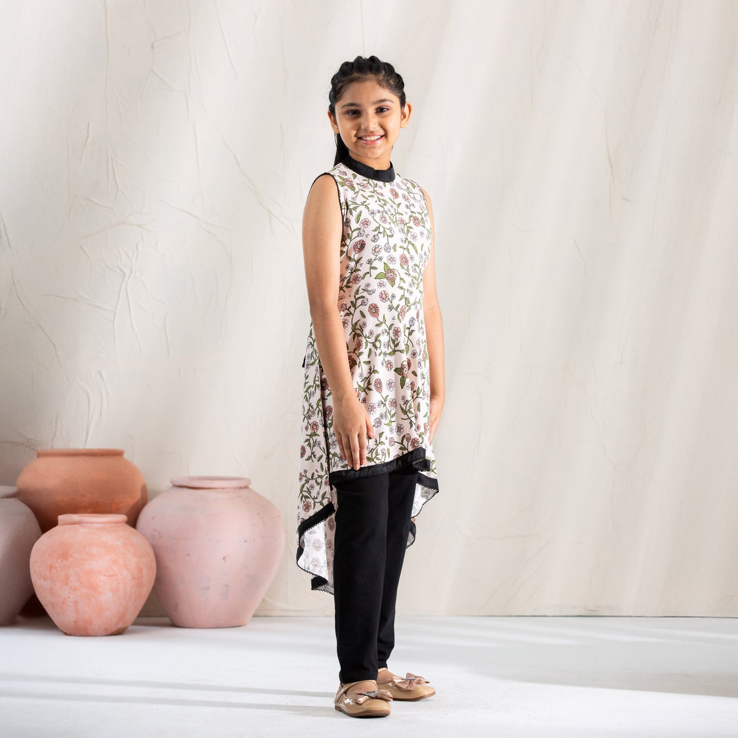 GIRL'S FROCK-beige print