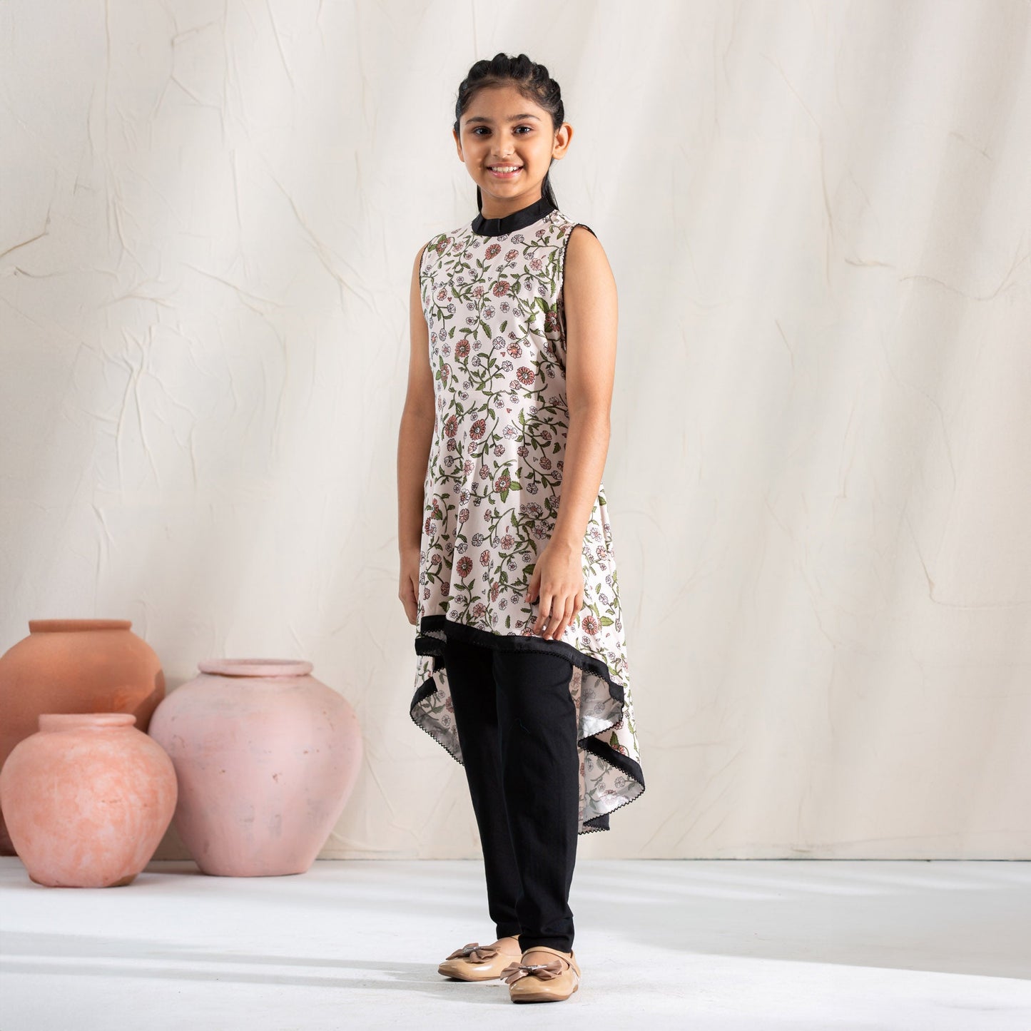 GIRL'S FROCK-beige print