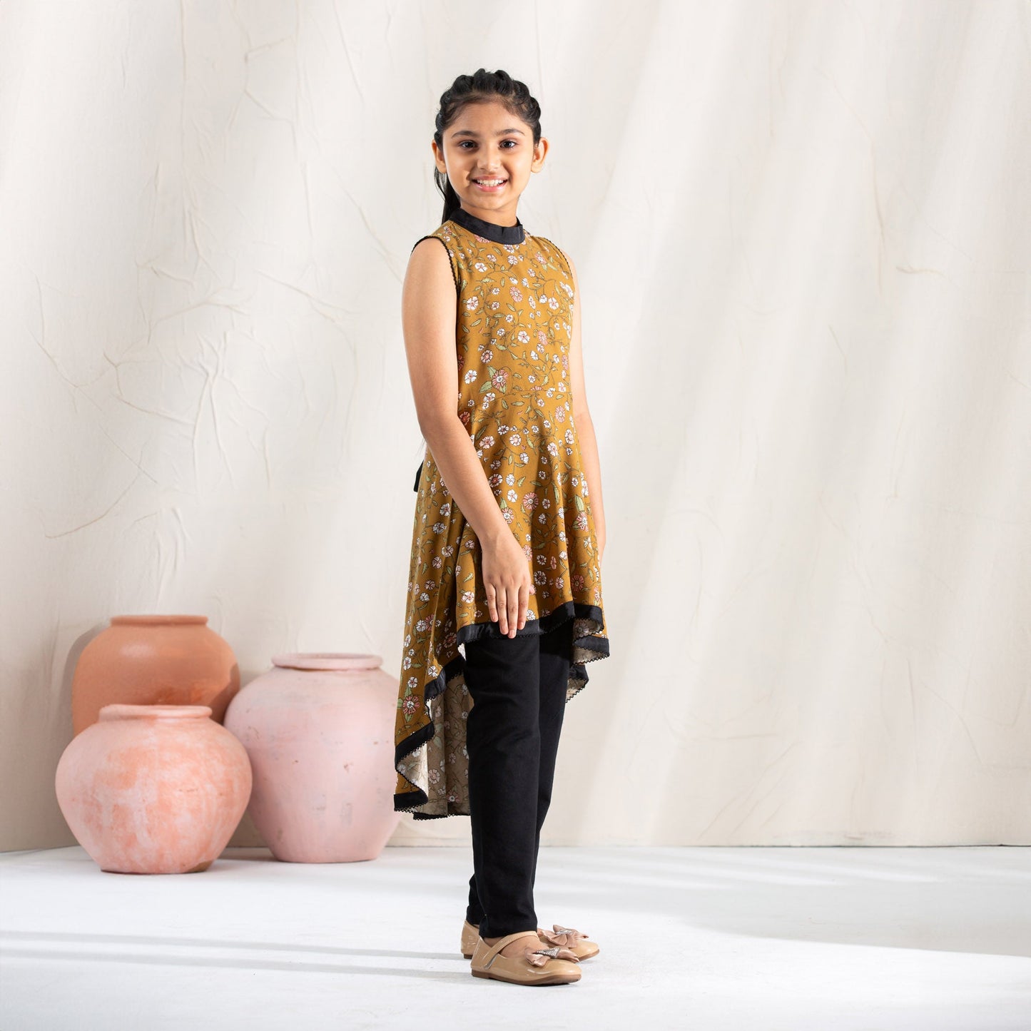 GIRLS FROCK-OLIVE PRINT