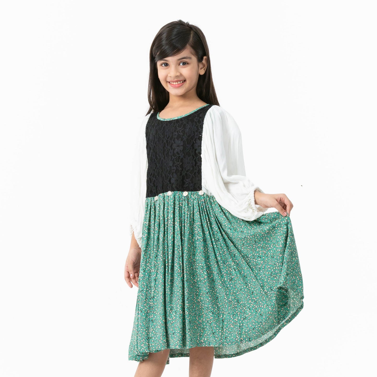 Girls Mint Printed Frock