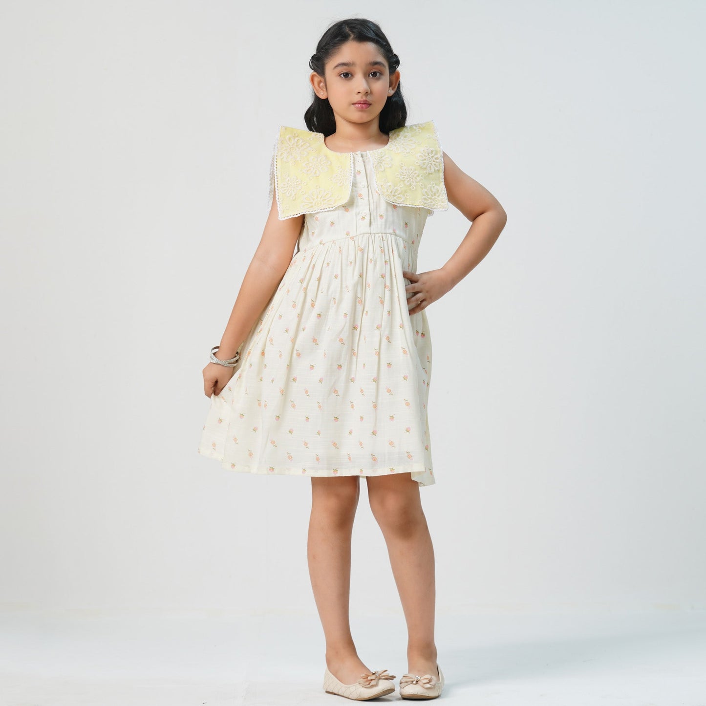 Girls Cream floral Frock
