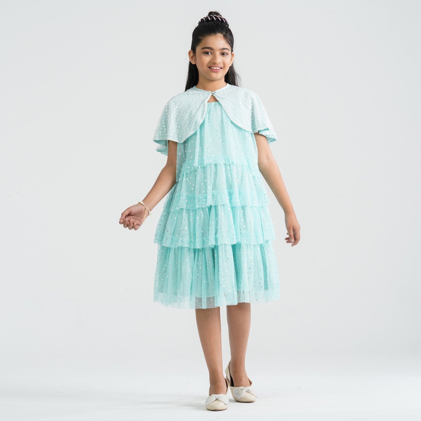 Girl's Aqua Glitter Gown with Jacket