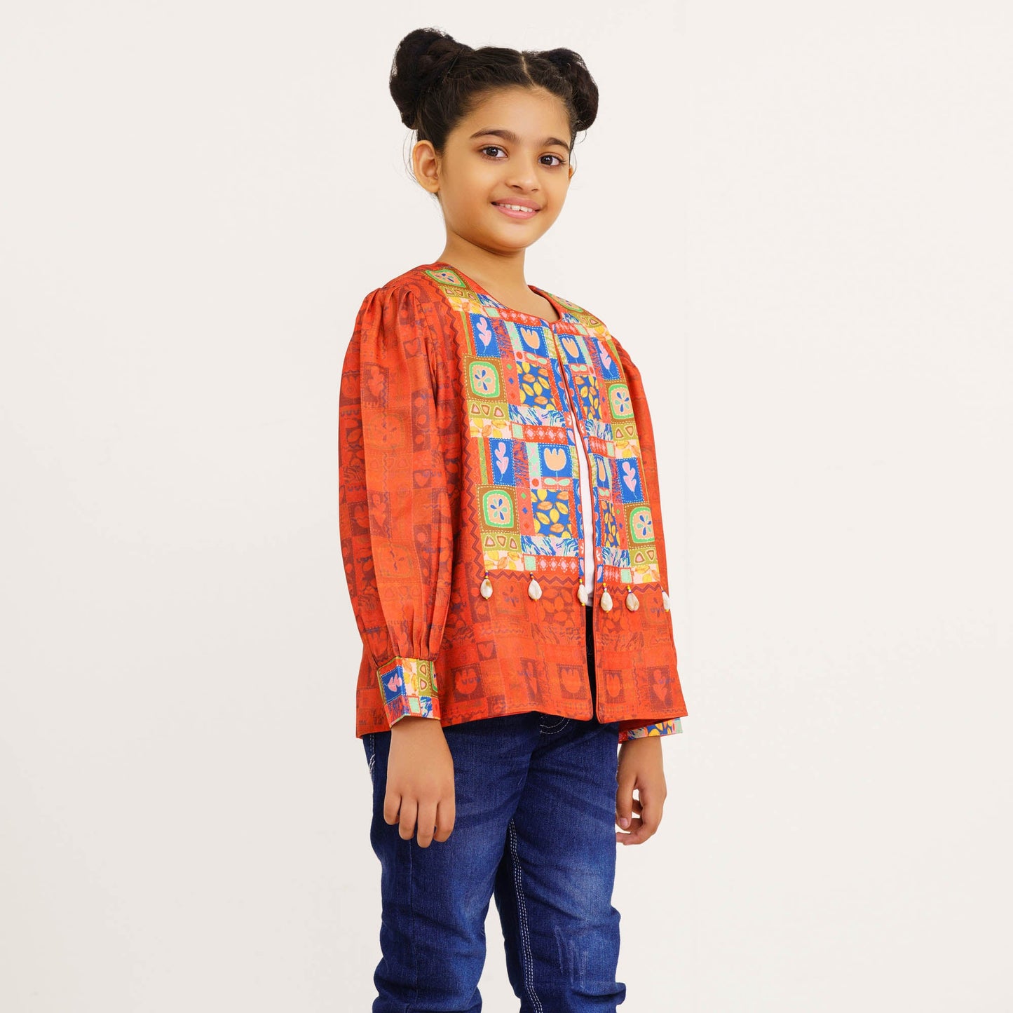 Girls Maroon Ethnic Jacket