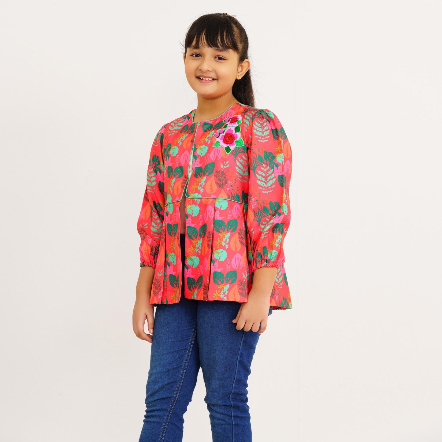 Girls Hot Pink Ethnic Jacket