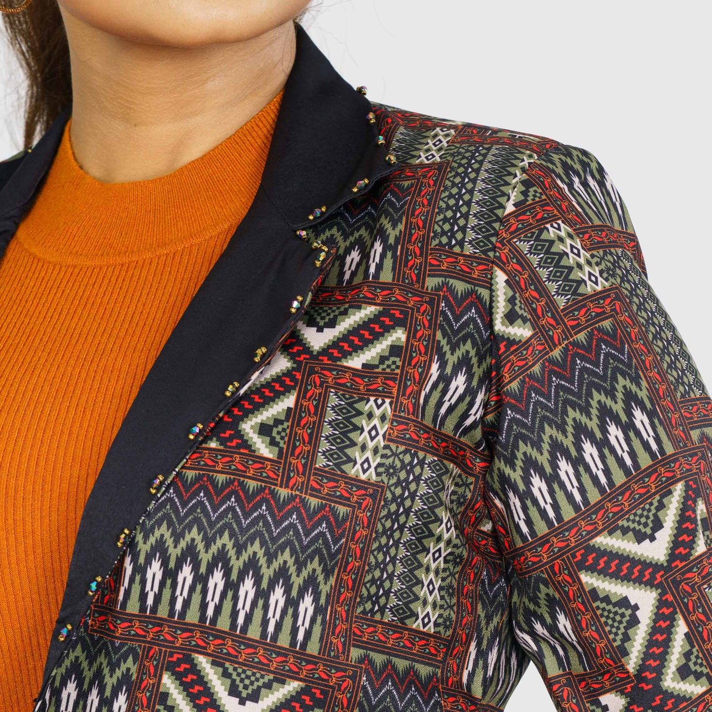 Womens Black & Olive Ethnic Jacket