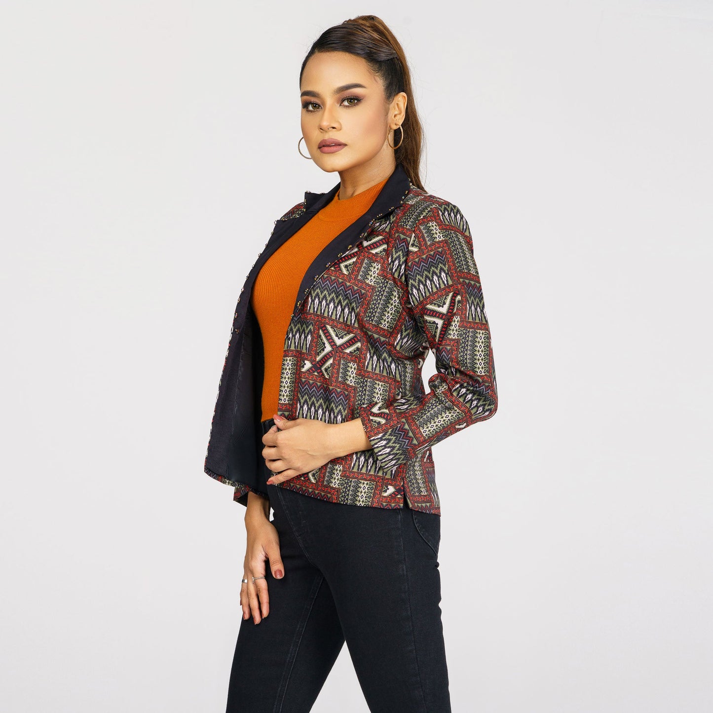 ETHNIC JACKET-BLACK OLIVE