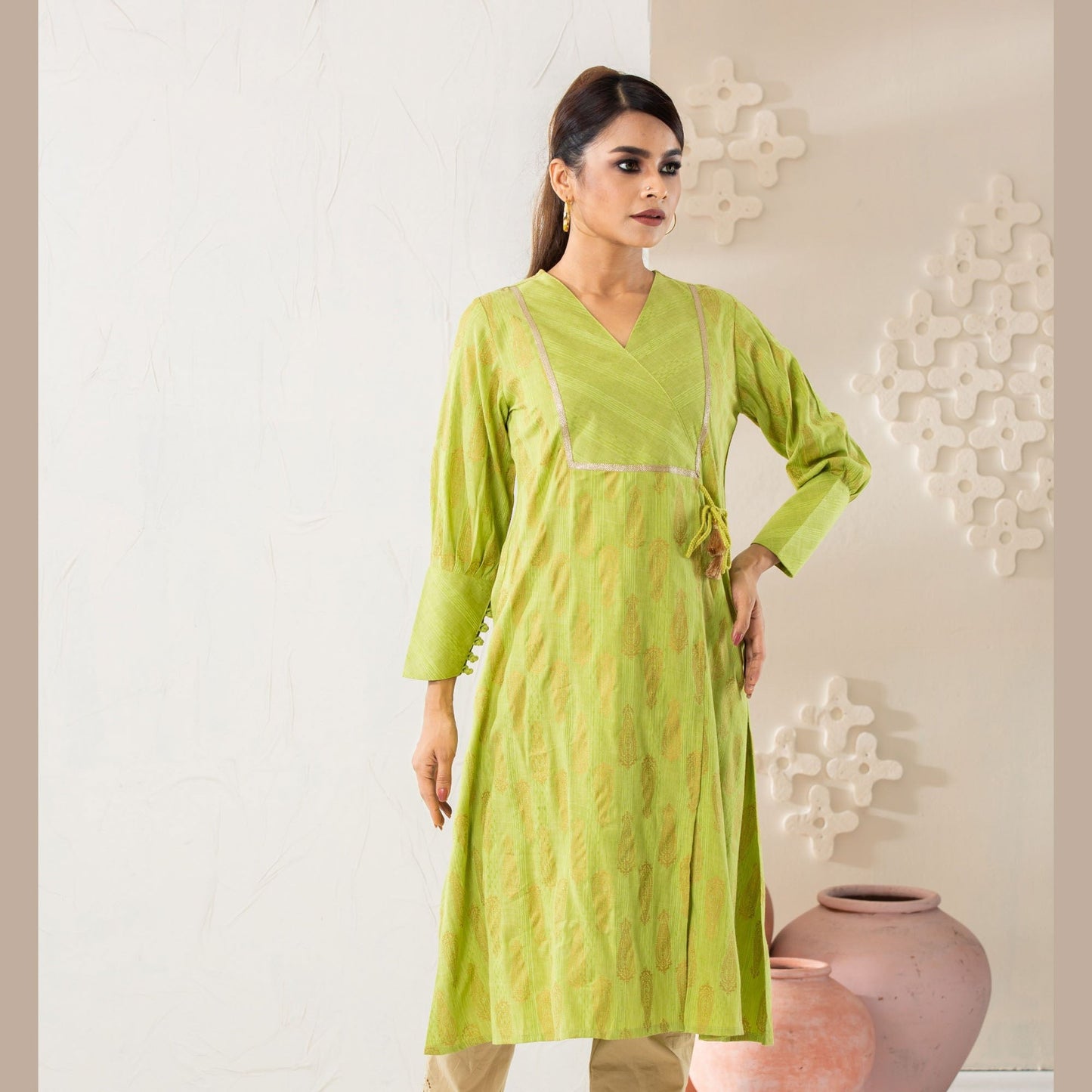Women’s Neon Green Cotton Kurti