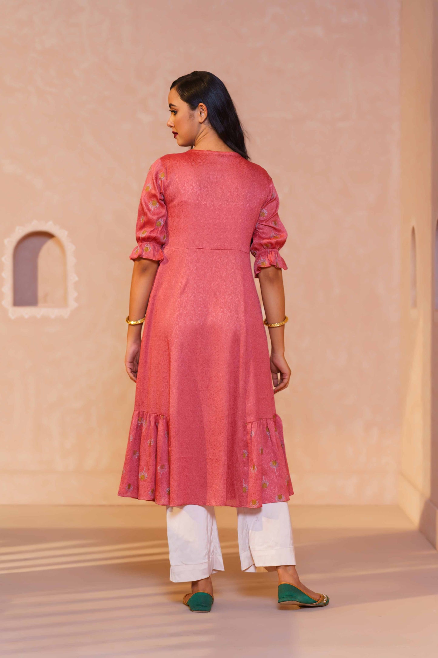 Womens Ethnic High Range Kurti-Coral