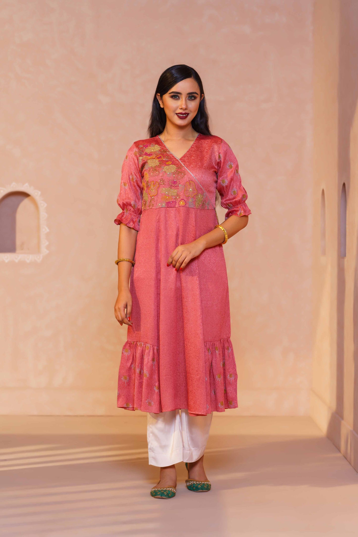 Womens Ethnic High Range Kurti-Coral