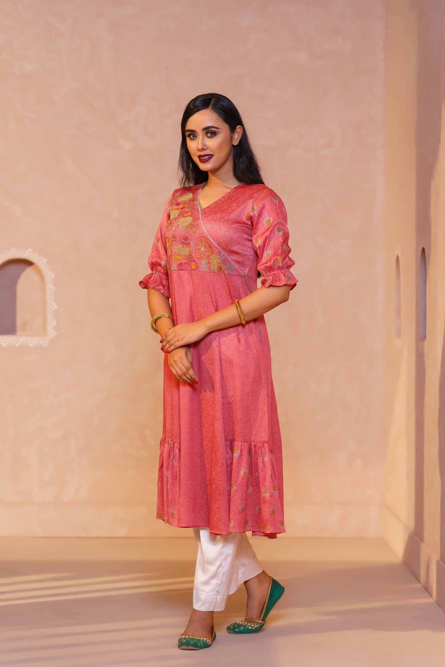 Womens Ethnic High Range Kurti-Coral