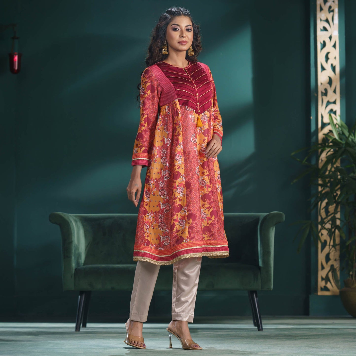 ETHNIC HIGH RANGE KURTI-ORANGE