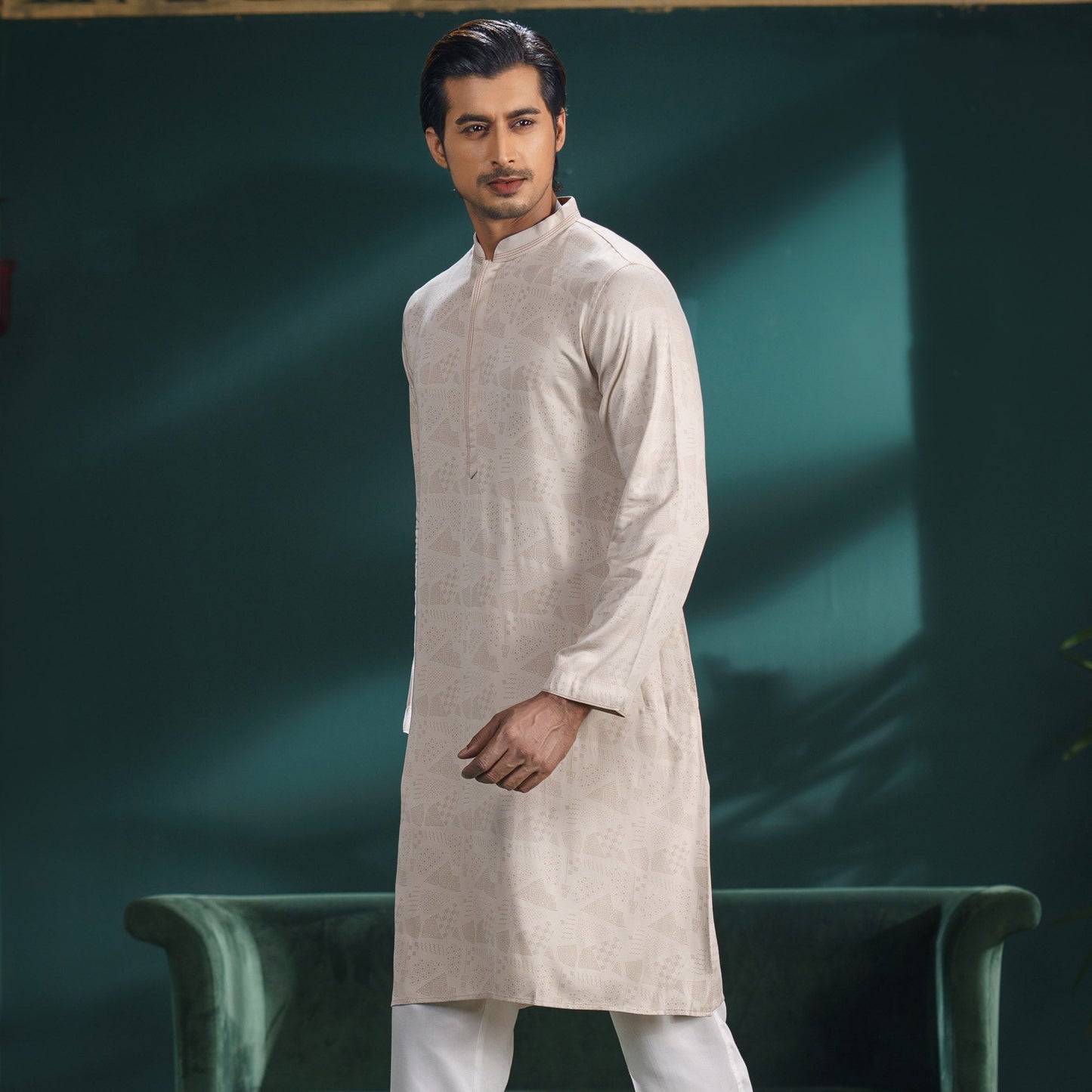 Men's Ivory Printed Panjabi