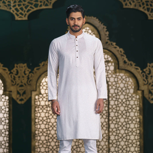 Men’s White Jacquard Panjabi