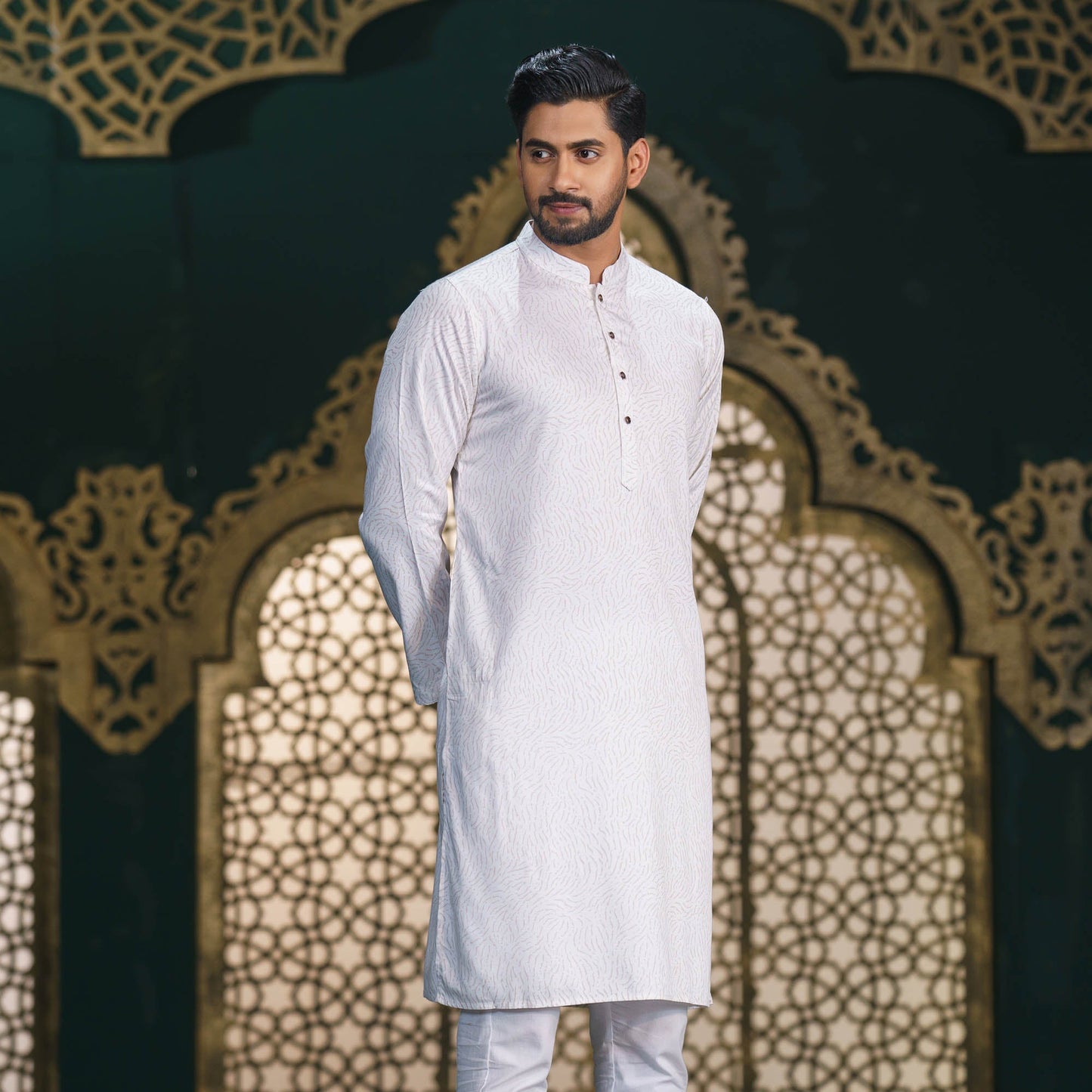 Men’s White Jacquard Panjabi