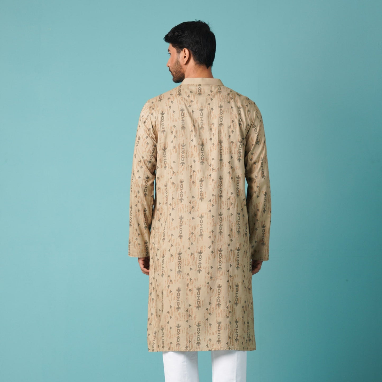 Mens Beige Printed Panjabi