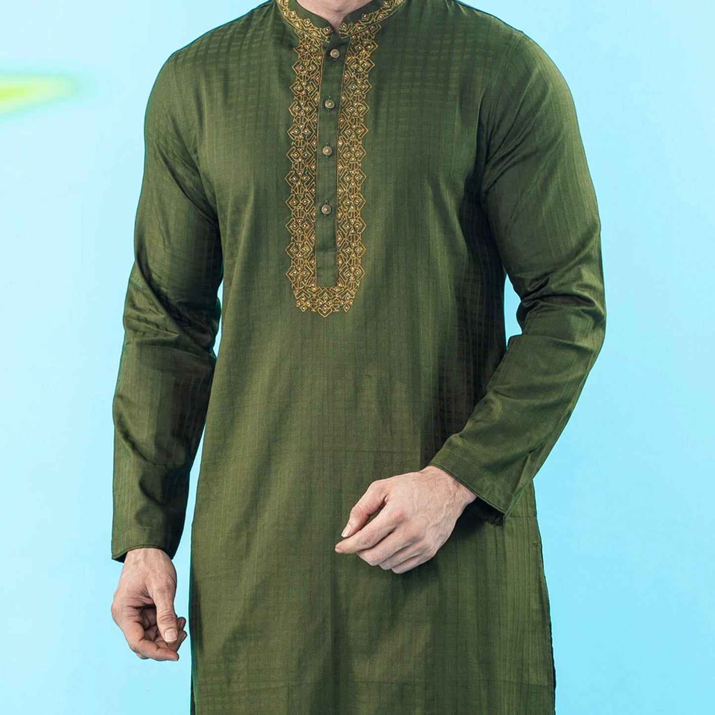 Mens Embroidery Panjabi- Basil