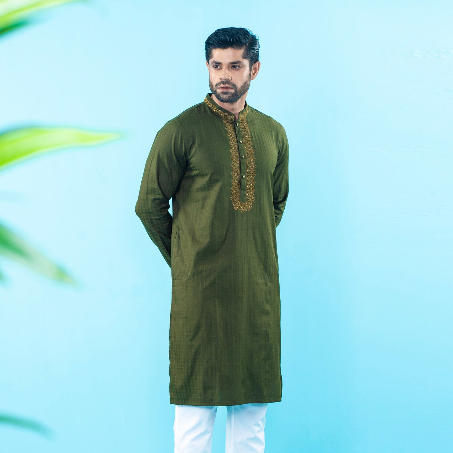 Mens Embroidery Panjabi- Basil