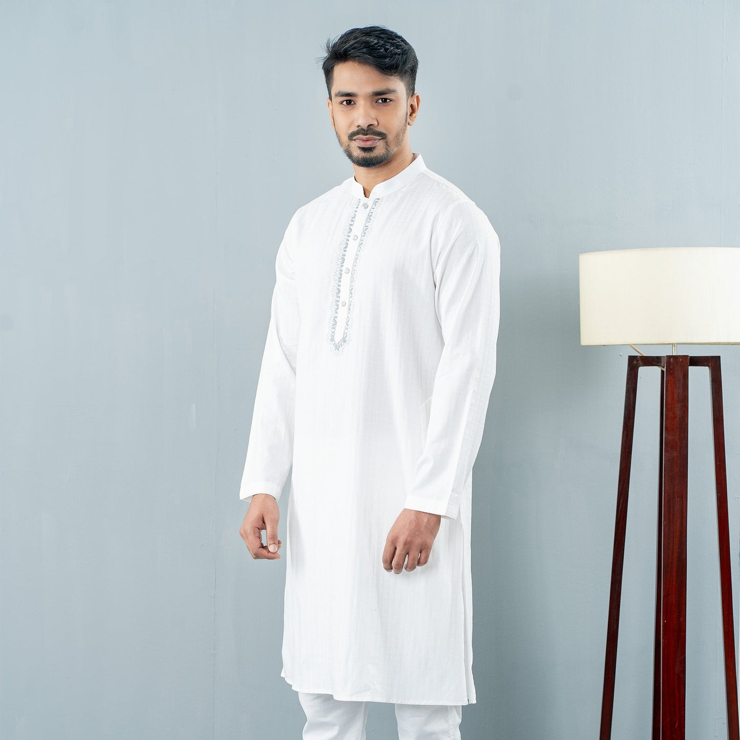 Mens Embroidery Panjabi- White