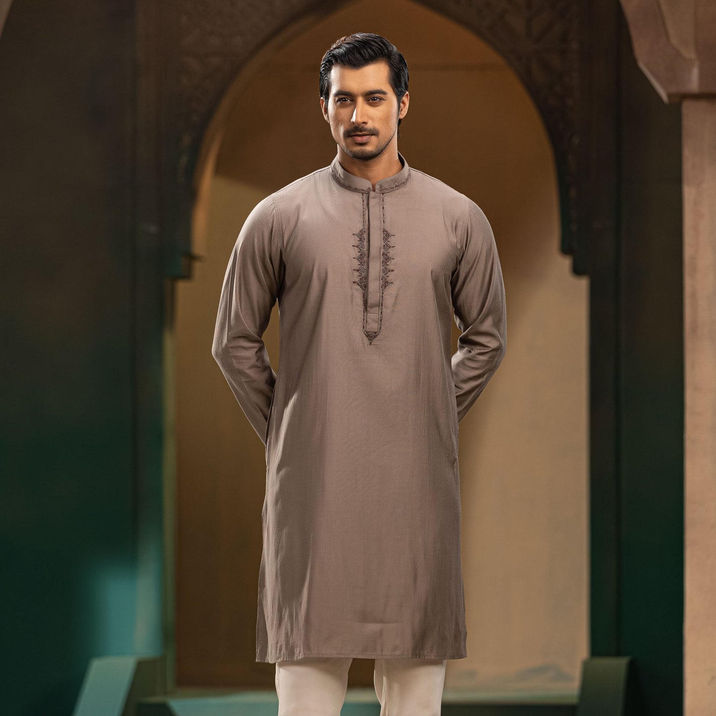 Mens Taupe Karchupi Panjabi
