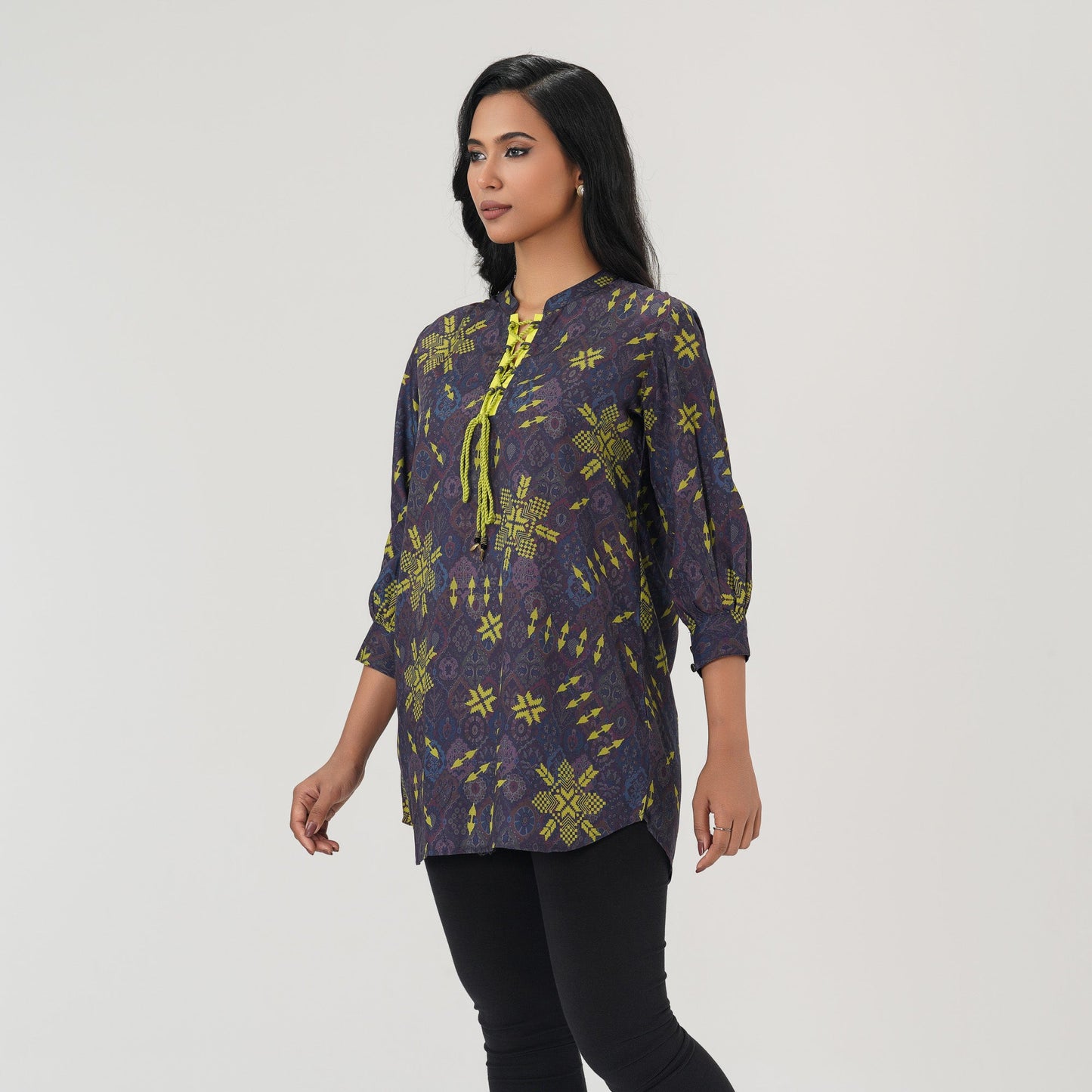 Womens Grey Ethnic Top