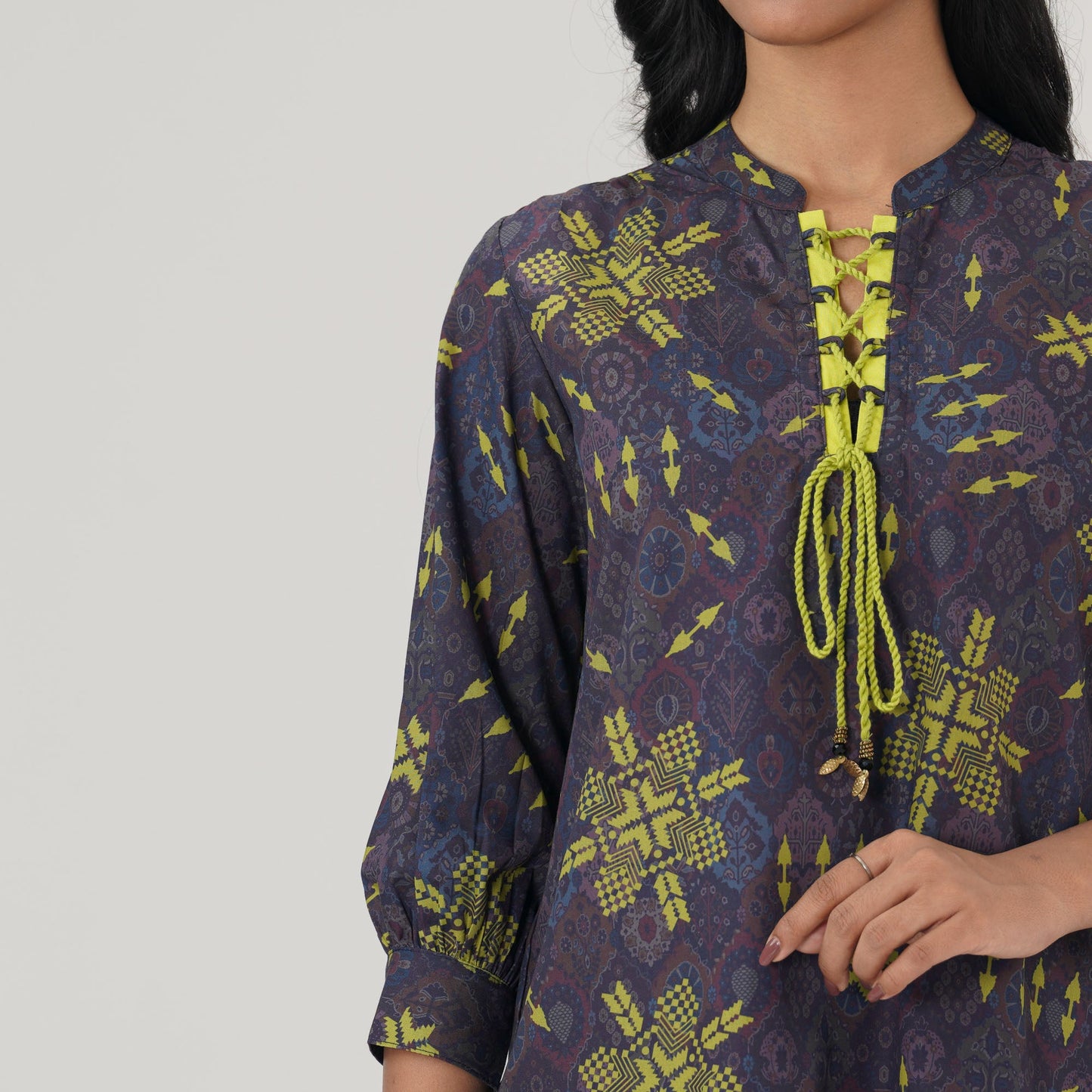Womens Grey Ethnic Top