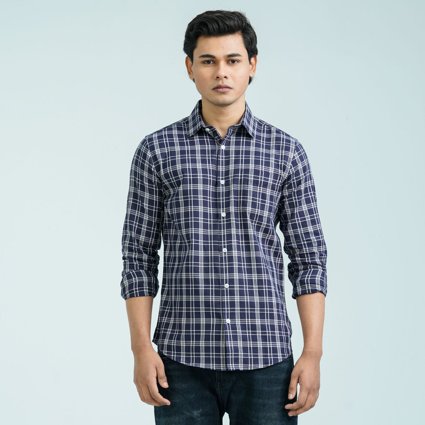 Men’s Navy White Casual Cotton Shirt