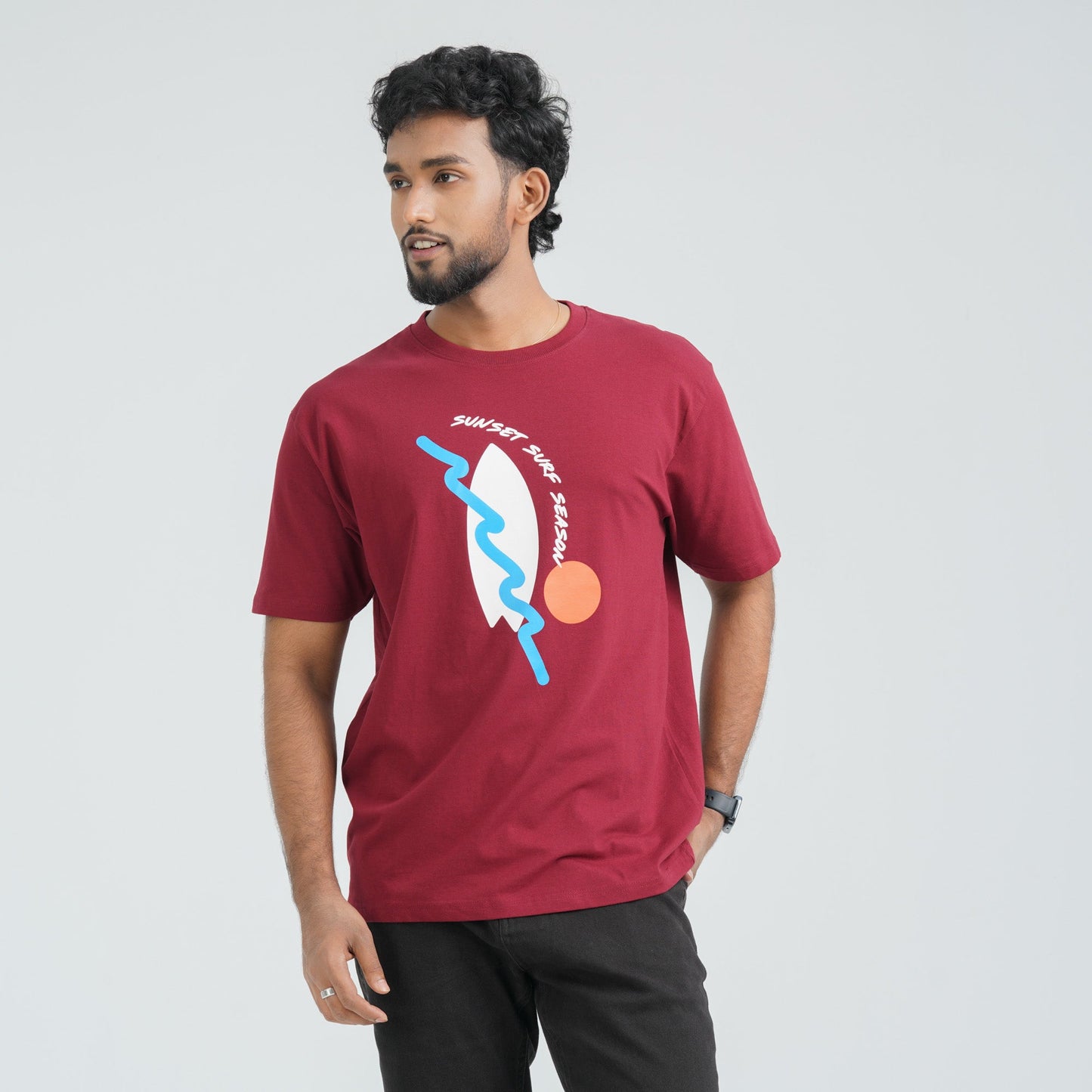 Men's Maroon Cotton T-Shirt