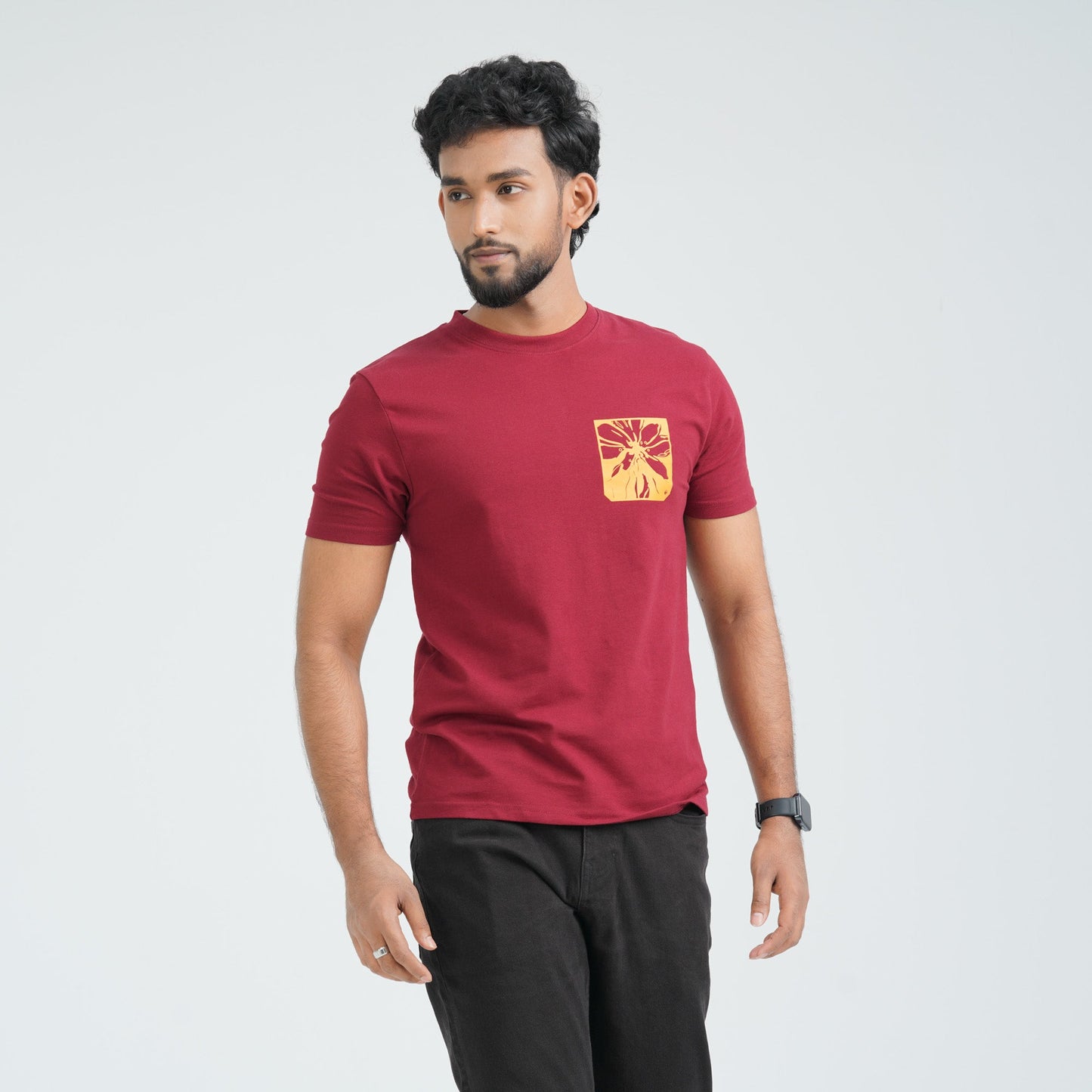 Men's Maroon Cotton T-Shirt